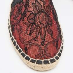 Pre Owned Dolce & Gabbana Black/Red Lace Espadrille Flats Size 38
