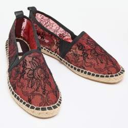 Pre Owned Dolce & Gabbana Black/Red Lace Espadrille Flats Size 38