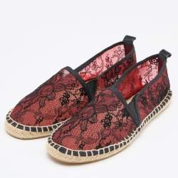 Pre Owned Dolce & Gabbana Black/Red Lace Espadrille Flats Size 38