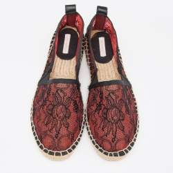 Pre Owned Dolce & Gabbana Black/Red Lace Espadrille Flats Size 38