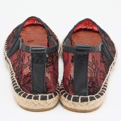 Pre Owned Dolce & Gabbana Black/Red Lace Espadrille Flats Size 38