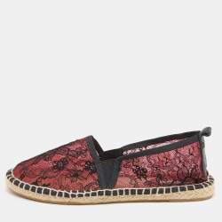 Pre Owned Dolce & Gabbana Black/Red Lace Espadrille Flats Size 38