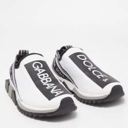 Pre Owned Dolce & Gabbana White/Black Knit Fabric Sorrento Sneakers Size 41
