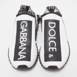Pre Owned Dolce & Gabbana White/Black Knit Fabric Sorrento Sneakers Size 41