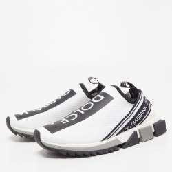 Pre Owned Dolce & Gabbana White/Black Knit Fabric Sorrento Sneakers Size 41