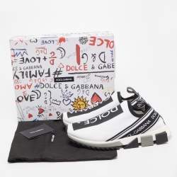 Pre Owned Dolce & Gabbana White/Black Knit Fabric Sorrento Sneakers Size 41