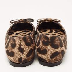 مملوكة مسبقًا Dolce & Gabbana Brown Canvas Leopard Print Ballet Flats Size 36