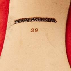 Pre Owned Dolce & Gabbana Red Suede Embroidered and Studded Mary Jane Pumps Size 39
