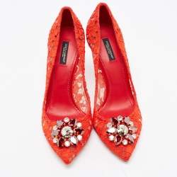 Pre Owned Dolce & Gabbana Red Lace Bellucci Pumps Size 40.5