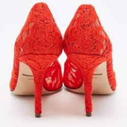 Pre Owned Dolce & Gabbana Red Lace Bellucci Pumps Size 40.5