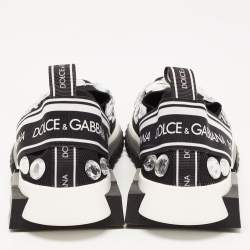 Pre Owned Dolce & Gabbana Black/White Knit Fabric Sorrento Crystals Sneakers Size 38.5