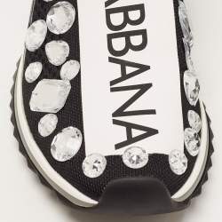 Pre Owned Dolce & Gabbana Black/White Knit Fabric Sorrento Crystals Sneakers Size 38.5