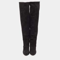 Pre Owned Dolce & Gabbana Black Suede Platform Knee Length Boots Size 40