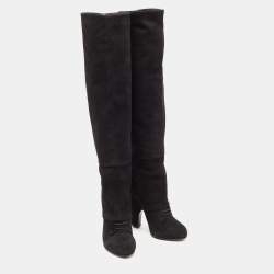 Pre Owned Dolce & Gabbana Black Suede Platform Knee Length Boots Size 40