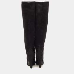 Pre Owned Dolce & Gabbana Black Suede Platform Knee Length Boots Size 40