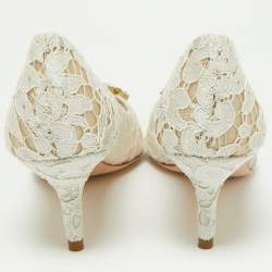 Pre Owned Dolce & Gabbana  White Lace Crystal Embellished Bellucci Pumps Size 38