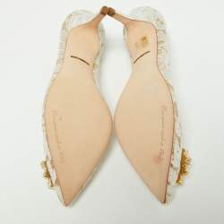 Pre Owned Dolce & Gabbana  White Lace Crystal Embellished Bellucci Pumps Size 38