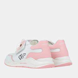 Dolce & Gabbana Kids Pink/White - Leather - Floral Motif Sneakers EU 27