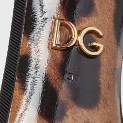 Pre Owned Dolce & Gabbana Beige/Black Leopard Print Canvas and Satin Rose Applique Ankle Strap Sandals Size 37