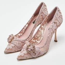 Pre Owned Dolce & Gabbana Lilac Lace Crystal Embellishment Pointed Toe Pumps Size 40