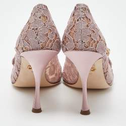 Pre Owned Dolce & Gabbana Lilac Lace Crystal Embellishment Pointed Toe Pumps Size 40