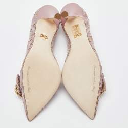 Pre Owned Dolce & Gabbana Lilac Lace Crystal Embellishment Pointed Toe Pumps Size 40