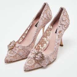 Pre Owned Dolce & Gabbana Lilac Lace Crystal Embellishment Pointed Toe Pumps Size 41
