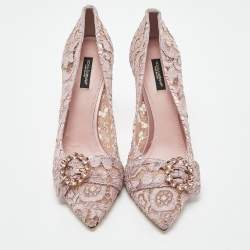 Pre Owned Dolce & Gabbana Lilac Lace Crystal Embellishment Pointed Toe Pumps Size 41