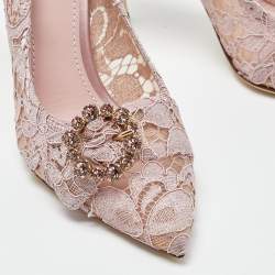 Pre Owned Dolce & Gabbana Lilac Lace Crystal Embellishment Pointed Toe Pumps Size 39