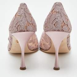 Pre Owned Dolce & Gabbana Lilac Lace Crystal Embellishment Pointed Toe Pumps Size 39