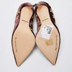 Pre Owned Dolce & Gabbana Burgundy Velvet Embroidered Lily Pointed Toe Pumps Size 39