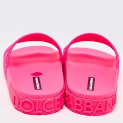 Pre Owned Dolce & Gabbana Pink Rubber Flat Slides Size 40