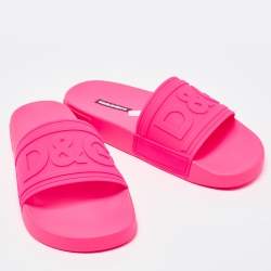 Pre Owned Dolce & Gabbana Pink Rubber Flat Slides Size 40