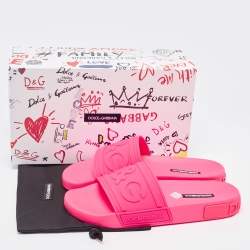 Pre Owned Dolce & Gabbana Pink Rubber Flat Slides Size 40