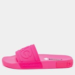 Pre Owned Dolce & Gabbana Pink Rubber Flat Slides Size 40