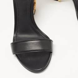 Pre Owned Dolce & Gabbana Black Leather Keira DG Heel Ankle Strap Sandals Size 38.5