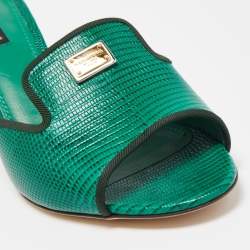 مملوكة مسبقًا Dolce & Gabbana Green Lizard Leather Slides Size 39.5  