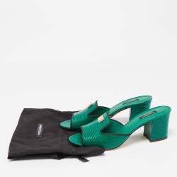 مملوكة مسبقًا Dolce & Gabbana Green Lizard Leather Slides Size 39.5  