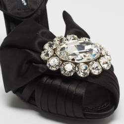 Pre Owned Dolce & Gabbana Black Pleated Satin Crystal Embellished Ankle Strap Sandals Size 35.5