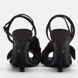 Pre Owned Dolce & Gabbana Black Pleated Satin Crystal Embellished Ankle Strap Sandals Size 35.5