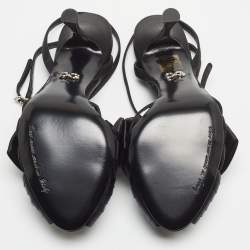 Pre Owned Dolce & Gabbana Black Pleated Satin Crystal Embellished Ankle Strap Sandals Size 35.5