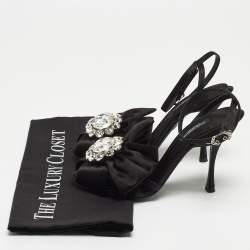 Pre Owned Dolce & Gabbana Black Pleated Satin Crystal Embellished Ankle Strap Sandals Size 35.5