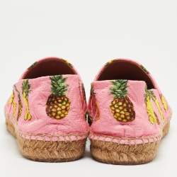 مملوكة مسبقًا Dolce & Gabbana Pink/Yellow Pineapple Print Brocade Espadrilles Flats Size 41