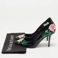 Pre Owned Dolce & Gabbana Black Leather Floral Print Pumps Size 40
