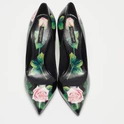 Pre Owned Dolce & Gabbana Black Leather Floral Print Pumps Size 40