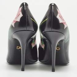 Pre Owned Dolce & Gabbana Black Leather Floral Print Pumps Size 40