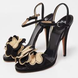 Pre Owned D&G Black Suede Butterfly Embellished Ankle Strap Sandals Size 41