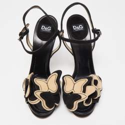 Pre Owned D&G Black Suede Butterfly Embellished Ankle Strap Sandals Size 41