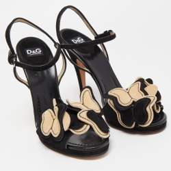 Pre Owned D&G Black Suede Butterfly Embellished Ankle Strap Sandals Size 41