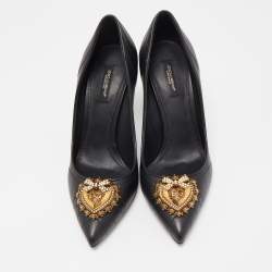 Pre Owned Dolce & Gabbana Black Leather Devotion Embellished Pointed Toe Pumps Size 39